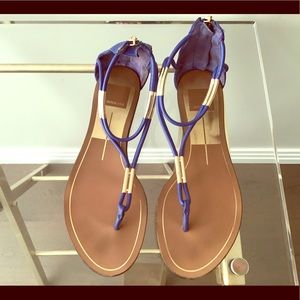 Dolce vita blue flat sandals with gold detail